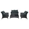 Set mobilier de gradina, canapea si 2 fotolii, max 150 kg, gri inchis, cu perne, blat din sticla