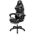 Scaun gaming, Negru/Gri, max 150 kg, 2 x perne, 5 roti, Spatar reglabil 145°, Inaltime reglabila sezut 42-52 cm