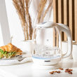 Fierbator electric cordless, Sticla, Alb, Capacitate 1.7 l, Putere 2200 W, Mentinere temperatura, Lumina colorata de fundal 