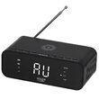 Radio FM cu ceas desteptator, Incarcator wireless, Bluetooth, AUX, USB, Negru, 5 W