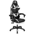 Scaun gaming, Negru/Alb, max 150 kg, 2 x perne, 5 roti, Spatar reglabil 145°, Inaltime reglabila sezut 42-52 cm