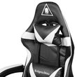 Scaun gaming, Negru/Alb, max 150 kg, 2 x perne, 5 roti, Spatar reglabil 145°, Inaltime reglabila sezut 42-52 cm