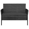 Set mobilier de gradina, canapea si 2 fotolii, max 150 kg, negru, cu perne 