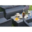 Set mobilier de gradina, canapea si 2 fotolii, max 150 kg, gri inchis, cu perne, blat din sticla