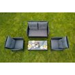 Set mobilier de gradina, canapea si 2 fotolii, max 150 kg, gri inchis, cu perne, blat din sticla