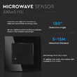 Senzor miscare cu microunde, perete, crepuscular, 3-2000 lux, 180 grade, 1200W, Distanta de detectie 15 m, IP20, Negru