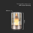 Lampa led cu acumulator, Sticla, efect flacara, USB-C, 2 W, 110 lm, lumina calda, 3000K, 2400 mAh, Auriu