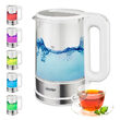 Fierbator electric cordless, Sticla / Inox, capacitate 1.7 l, putere 2200 W, mentinere temperatura, lumina colorata de fundal 