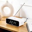 Radio FM cu ceas desteptator, Incarcator wireless, Bluetooth, AUX, USB, Alb, 5 W