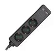 Prelungitor 3 prize Schuko, 2xUSB, 16A, lungime 1.5 m, Negru