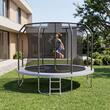 Trambulina pentru exterior, Diametru 244 cm, plasa de protectie, scara de acces, maxim 50 kg, 48 arcuri