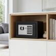 Seif electronic cu 2 x cheie si cifru, 23 x 17 x 17 cm, Negru