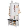 Cuier lemn brad, 4 rafturi, 5 agatatori, Inaltime 172 cm, Alb