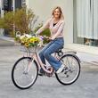 Bicicleta de oras, Roti 26 inch, 2 x frane V-Brake, Cos cumparaturi, max 150 kg, Otel, mansoane maner piele, 7 viteze Shimano, Roz
