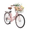 Bicicleta de oras, Roti 26 inch, 2 x frane V-Brake, Cos cumparaturi, max 150 kg, Otel, mansoane maner piele, 7 viteze Shimano, Roz