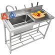 Chiuveta comerciala Inox, 1 x cuva pe stanga, Baterie inclusa, Protectie anti-stropire, capacitate cuva 430 x 330 x 220 mm, 5 Locasuri pentru ustensile
