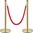 Set 4 stalpi delimitare, Franghie rosie 1.5 m, Inox, Auriu, Inaltime 96 cm, Heavy Duty