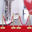 Set 4 stalpi delimitare, Franghie rosie 1.5 m, Inox, Auriu, Inaltime 96 cm, Heavy Duty