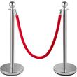 Set 4 stalpi delimitare, Franghie rosie catifea 1.5 m, Inox, Argintiu, Inaltime 96 cm, Heavy Duty