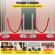 Set 4 stalpi delimitare, Franghie rosie catifea 1.5 m, Inox, Argintiu, Inaltime 96 cm, Heavy Duty