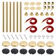 Set 6 stalpi delimitare, Franghie rosie catifea 1.5 m, Inox, Auriu, Inaltime 95 cm, Heavy Duty