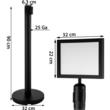 Set 4 stalpi delimitare cu suport avertizare, Centura in 4 directii lungime 2 m, Inox, Negru, Inaltime 90 cm