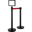 Set 4 stalpi delimitare cu suport avertizare, Centura in 4 directii lungime 2 m, Inox, Negru, Inaltime 90 cm