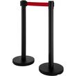 Set 4 stalpi delimitare cu suport avertizare, Centura in 4 directii lungime 2 m, Inox, Negru, Inaltime 90 cm