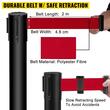 Set 4 stalpi delimitare cu suport avertizare, Centura in 4 directii lungime 2 m, Inox, Negru, Inaltime 90 cm