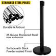 Set 4 stalpi delimitare cu suport avertizare, Centura in 4 directii lungime 2 m, Inox, Negru, Inaltime 90 cm
