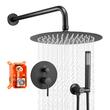 Set de dus, Montaj incastrat, Inox, Negru mat, Cap dus rotund 25 cm, Dimensiune 530 x 245 x 145 mm