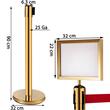 Set 6 stalpi delimitare cu suport avertizare, Inox, Centura rosie in 4 directii lungime 2 m, Auriu, Inaltime 90 cm