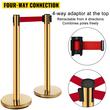 Set 6 stalpi delimitare cu suport avertizare, Inox, Centura rosie in 4 directii lungime 2 m, Auriu, Inaltime 90 cm