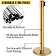Set 6 stalpi delimitare cu suport avertizare, Inox, Centura rosie in 4 directii lungime 2 m, Auriu, Inaltime 90 cm