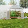 Sera pentru flori si legume, Cadru otel galvanizat, 590x295x198 cm, 12 ferestre, 140 g/cm³ PE, Velcro, Alba