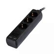 Prelungitor 3 prize Schuko, 2xUSB, 16A, lungime 5 m, Negru