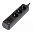 Prelungitor 3 prize Schuko, 2xUSB, 16A, lungime 1.5 m, Negru