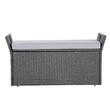 Banca de exterior cu perna si dulap depozitare, rattan artificial, 151 l, Gri, max 181 kg, 104 × 45 × 52 cm