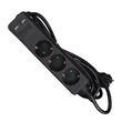 Prelungitor 3 prize Schuko, 2xUSB, 16A, lungime 5 m, Negru