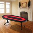 Masa de poker pliabila, 10 jucatori, sine captusite, suporturi pentru pahare din otel inoxidabil, 2290x1220x800 mm, Rosu/Negru, 4 x roti