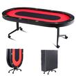 Masa de poker pliabila, 10 jucatori, sine captusite, suporturi pentru pahare din otel inoxidabil, 2290x1220x800 mm, Rosu/Negru, 4 x roti