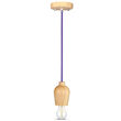 Pendul tavan, Lemn, cablu violet 1 m, fara bec, E27, 73 x 102 x 100 mm