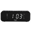 Radio FM cu ceas desteptator, Incarcator wireless, Bluetooth, AUX, USB, Negru, 5 W