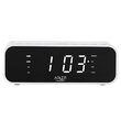 Radio FM cu ceas desteptator, Incarcator wireless, Bluetooth, AUX, USB, Alb, 5 W
