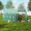 Sera pentru flori si legume, Cadru otel galvanizat, 445x194x192 cm, 8 ferestre, 140 g/cm³ PE, Velcro, Verde