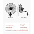 Ventilator oscilant de perete, diametru 457 mm, Metal, 59 W, 3 viteze, unghi de rotatie reglabil