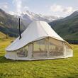Cort iurta 4 sezoane glamping, 6 x 4 x 3.1 m, Capacitate 10-12 persoane, ferestre plasa, panza respirabila, bej, orificiu cos soba