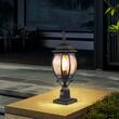 Set 2 Felinare pentru gradina cu senzor de lumina inclus, Retro Aluminiu/Sticla, E27, max 100 W, 220 x 220 x 575 mm, fara bec, IP45