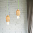 Pendul tavan, Lemn, cablu verde 1 m, fara bec, E27, 73 x 102 x 100 mm