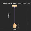 Pendul tavan, Lemn, cablu violet 1 m, fara bec, E27, 73 x 102 x 100 mm